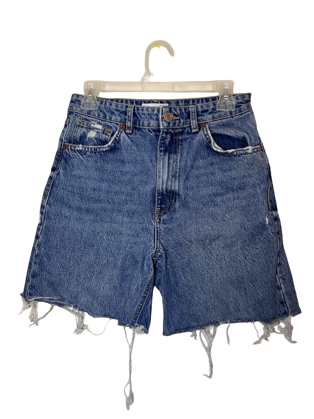 Zara Medium Blue Distressed Denim Shorts